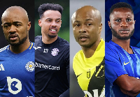 L-R: Jordan Ayew, Jojo Wollacott, Dede Ayew and Mubarak Wakaso are clubless players