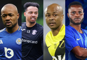 L-R: Jordan Ayew, Jojo Wollacott, Dede Ayew and Mubarak Wakaso are clubless players