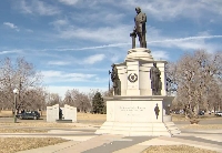 The memorial includes a bronze statue of Martin Luther King Jr.
