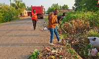 Some Somanya residents cleaning the township