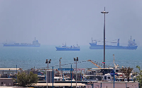 Vessels are seen anchored off Bandar Abbas, Iran, along the Strait of Hormuz