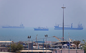 Vessels are seen anchored off Bandar Abbas, Iran, along the Strait of Hormuz