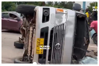 A photo of the overturned vehicle