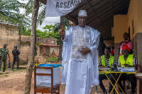 Guinea-Bissau’s transitional president votes in a constitutional referendum in Bissau