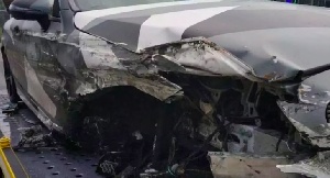 Mubarak Wakaso's mangled car after the accident