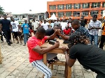 Derick Kwaakye and Ernest Danso battling at Northern Regional armwrestling challenge