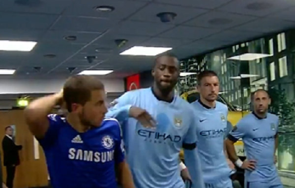 Toure slaps Eden Hazard as Kolarov and Zabalata watch on