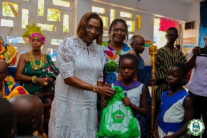 Mayor of Accra, Elizabeth Kwatsoe Tawiah Sackey with some pupils