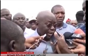 Nana Akufo-Addo speaks to the media after casting his vote at Kyebi.