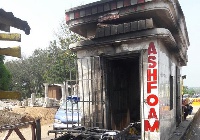 One of the destroyed toll booths