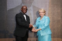 Director General of the Ghana Ports and Harbours Authority, Paul Asare Ansah (L) receiving an award