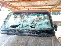 One of the cars destroyed by the students