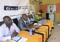 President of the Professional Golfers Association, Mr. Bliss Ayivor flanked by reps of Gold Fields
