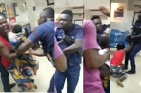 Frederick Amanor (police officer)  was recorded brutally assaulting a customer in a banking hall