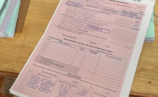 Image of an election pink sheet