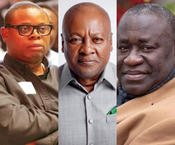 IMANI president Franklin Cudjoe (L) and Kwesi Anning (R) have lost their suit against Mahama (M)