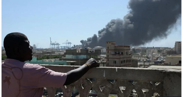 Black smoke has dominated the skyline in Port Sudan in the wake of the attacks