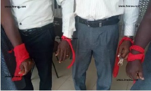 Members of CETAG had hung red bands to signify the activation of a first of industrial action