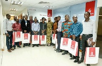 Country Manager of Emirates Airlines, Catherine Wesley in a group photograph with some journalists