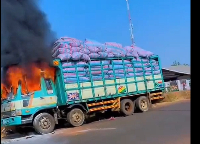 The truck on fire