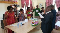 Dr. Mrs. Hilda Eghan (left) and other members of the board being sworn into office