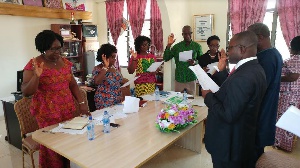 Dr. Mrs. Hilda Eghan (left) and other members of the board being sworn into office