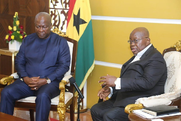 President-elect John Mahama with President Nana Akufo-Addo at Jubilee House