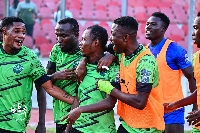 Dreams FC players celebrating their goal