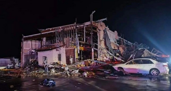 A building destroyed in Denton, Texas