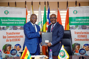 Minister of Finance, Dr. Mohammed Amin Adam with Dr. George Agyekum Donkor, President of EBID