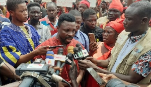 Kwabena Animoyam speaking with the media is leader of the youth of Manso Tontokrom