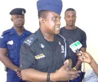 Chief Superintendent Abraham Acquaye, the Nima Divisional Police Commander, explaining a point