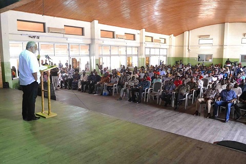 Former President Rawlings addressing audience at the Arts Centre in Accra