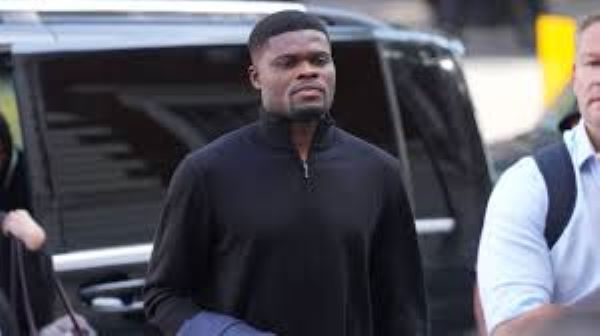 Partey arriving at court on August 5, 2025