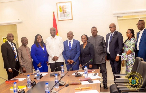Finance Minister, Dr Ato Forson with members of the Board of Consolidated Bank Ghana Limited (CBG)