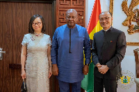 The outgoing Chinese Ambassador (R) with President John Mahama