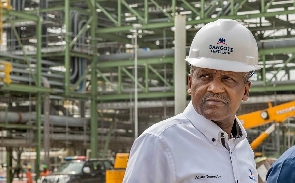 Aliko Dangote during a visit to the fertilizer plant in Lagos. PHOTO: ANDREW ESIEBO