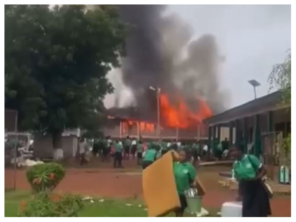 The Kwapong Nursing and Midwifery Training College dormitory block on fire