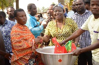 Nana Oye Lithur, Minister for Gender, Children and Social Protection donating the items
