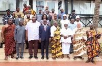 Abu Jinapor and Henry Quartey in a group photo with the chiefs and elders