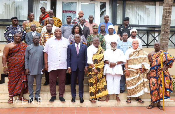 Abu Jinapor and Henry Quartey in a group photo with the chiefs and elders