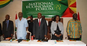 Former President John Dramani Mahama with other dignitaries at the Senchi Economic Forum in 2014