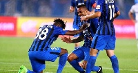 Boakye-Yiadom celebrate with his mates after his goal