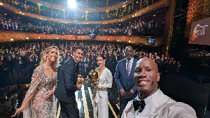 Didier Drogba (in white suit) with the 2024 Ballon d'or award winners