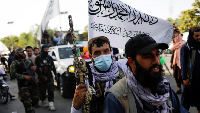Taliban members appear at commemorations of the second anniversary of the Taliban capture of Kabul