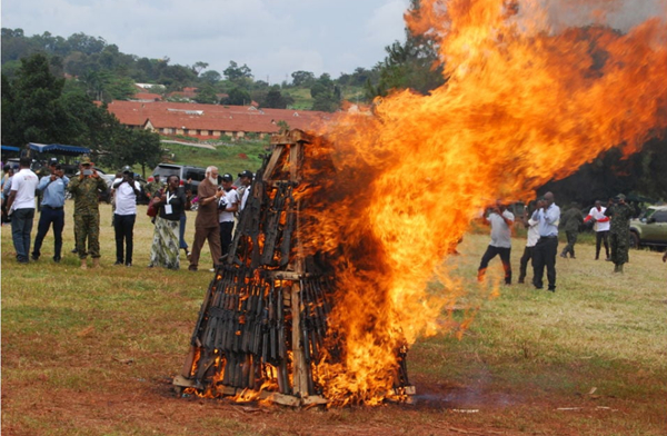 Ugandan's Ministry of Internal Affairs in collaboration with AU has destroyed 100 illegal firearms