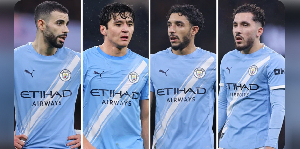 (left to right) Rayan Ait-Nouri, Abdukodir Khusanov, Omar Marmoush and Rayan Cherki