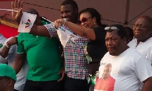 Celebrities endorsing President Mahama at a campaign ground.