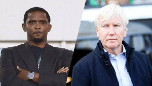 Eto'o (L) has sacked Marc Brys (L) from his position as coach of Cameroon