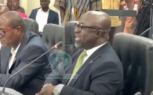 A screenshot from the video showing Agyemang Boadi answering questions about the Obuasi SHTS scandal